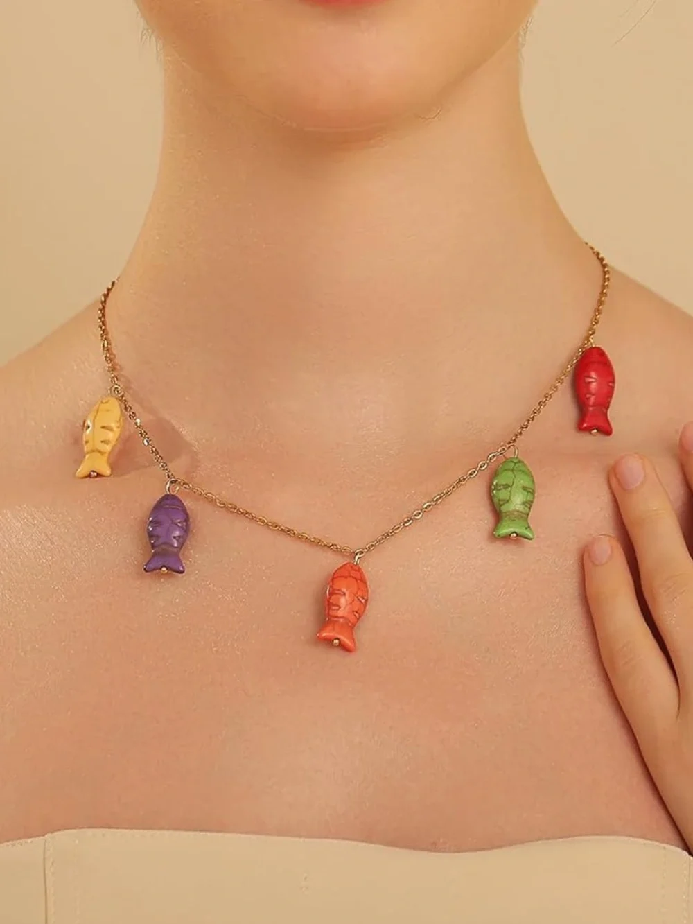 Coastal Fish Charm Necklace - Gold Chain